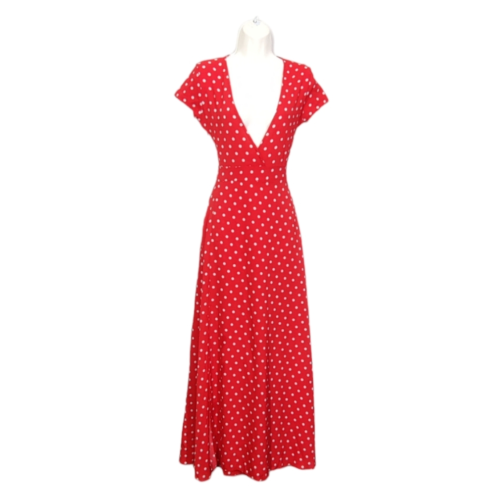 Amy fashion red maxi dress, polkadot, size small, side zipper